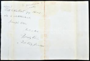 Porzsolt Kálmán  (1860-1940) író, újságíró, színigazgató; a Petőfi Társaság tagjának saját kézzel ír...