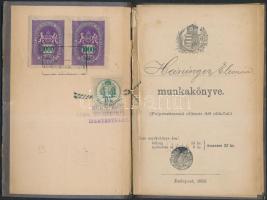 1897 Munkakönyv és női szabó bizonyítvány okmánybélyeggel (1000kr.,50kr.)