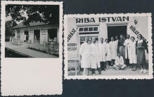 1938, 1948 Balatonlelle, Fodrászüzlet és fagylaltozó, 2 db fotó, 6x9 cm