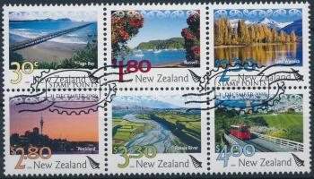 Landscapes set in block of 6 with first day cancellation Tájak sor 6-os tömbben elsőnapi bélyegzésse...