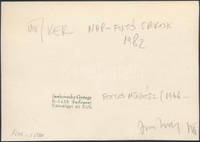 1982 Jankovszky György(1946-): Budapest VIII. ker. Futó utca-Nap utca sarka, pecséttel jelzett, feli...