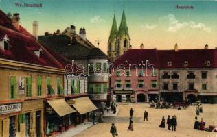Wiener Neustadt, Hauptplatz, Ebenfurther Dampfmuhle / main square, shop of Haindl and J. Platzer, shoe shop (EK)