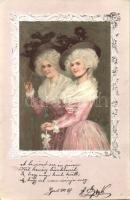 Collection Aristocrate, ladies wearing pink dresses, litho