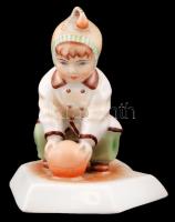 Zsolnay labdázó kis gyerek, kézzel festett, hibátlan, jelzett (Sinkó), 14x11 cm /Handpainted Zsolnay chinaware figure in flawless condition