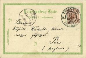 1898 Trieste, Piazza Grande, Palazzo del Lloyd, Palazzo della Posta; Verlag F. Scmuck floral litho (...