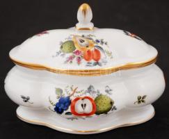 Herendi Fiori e frutta mintás dobozka, kézzel festett, jelzett, hibátlan, 12×9 cm