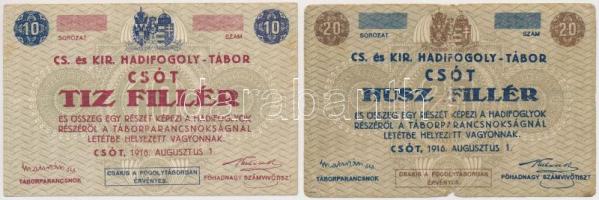 Csót / Hadifogolytábor 1916. augusztus 1. 10f + 20f mindkettő számozás nélkül T:III,III-