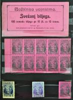 1915 Katonák karácsonya bélyegfüzet borító és füzetlat + 3 db adománybélyeg berakólapon