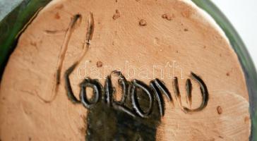 2 db Korondi mázas kerámia: gyertyatartó, jelzett, hibátlan, m: 16 cm + népi virágmotívumos bögre, j...