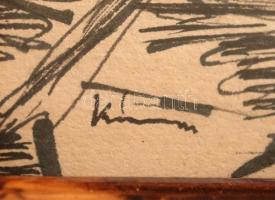 Olvashatatlan jelzéssel: Bujkálók. Tus, papír, üvegezett keretben, 20×28 cm