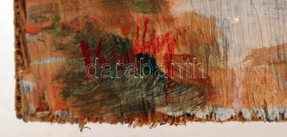 Olvashatatlan jelzéssel: Háztetők. Olaj, fa lemez, 34×40 cm