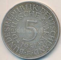 NSZK 1951F 5M Ag T:2,2- GFR 1951F 5 Mark Ag C:XF,VF Krause KM112.1