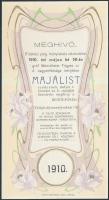 1910 Meghívó a békési polg. leányiskola majális ünnepségére, szecessziós, dombornyomott nyomtatvány, 16x9cm