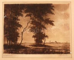 Paulovits Pál (1892-1975): Keresztútnál, rézkarc, papír, jelzett, paszpartuban, 25,5×34 cm