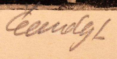 Élesdy István (1912-1987): Szénagyűjtők, rézkarc, papír, jelzett, fa keretben, 29,5×39,5 cm