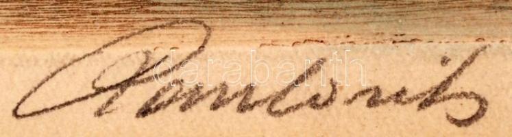 Paulovits Pál (1892-1975): Alkonyat, színezett rézkarc, papír, jelzett, 28,5×37,5 cm