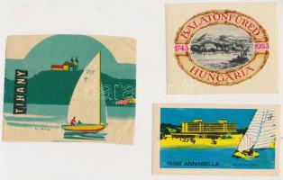 7 db balatoni bőröndcímke(Balatonfüred, Hotel Annabella, Tihany, Hotel Hullám Keszthely, Hotel Tulipán Balatonalmádi)