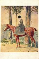 Lady on horse, L.B. 1., artist signed (EB)