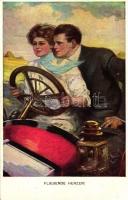 Fliegende Herzen! / Couple, automobile, M. Munk Wien, Nr. 742. D. s: Clarence F. Underwood (fl)