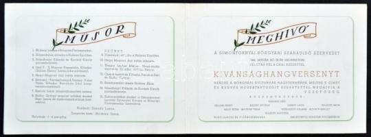 1944 Meghívó a Simontornyai Bőrgyári Szabadidő Szervezet kívánsághangversenyére, műsorral