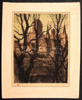 Konecsni György (1908-1970): Esztergom, színezett rézkarc, papír, jelzett, 39,5×31 cm