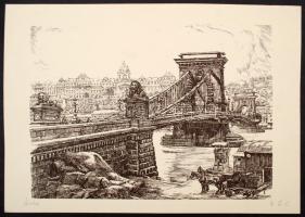 RGC jelzéssel: Lánchíd, litográfia, papír, 29,5×41 cm