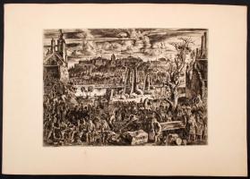 Szabó Vladimir (1905-1991): Budapest 1945, rézkarc, papír, jelzett a rézkarcon, 24×33,5 cm