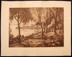 Ék Sándor (1902-1975): Balatonpart, rézkarc, papír, jelzett, 28×38 cm