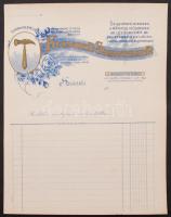 cca 1900-1910 Bp.VII., Kutscher Szilveszter Szíjgyártó-Nyerges Kárpitos Műszerek, Lószerszám Veretékek és Kellékek, Hadifelszerelési Alkatrészek Raktárának díszes fejléces számlája, kitöltetlen