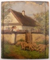 Olvashatatlan jelzéssel: Szerelmesek. Olaj, fa lemez, apró sérüléssel, 31×25 cm