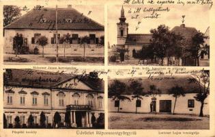 Répceszentgyörgy, Meiszner János kereskedése, Lackner Lajos  vendéglője, templom, püspöki kastély; Szilágyi Arthur műterméből