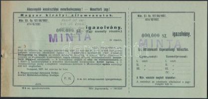 1937 Menettérti jegy! Magyar Királyi Államvasutak. A Magyarországi Autonom Orthodox Izr. Hitfelekezet Közp. Irodája, 20x10cm