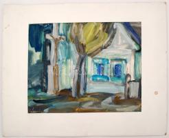 Tábori József (1928-2001): Öreg ház a kőkeresztnél. Akvarell, papír, jelzett, 33×47 cm