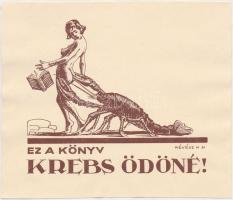 Révész Kornél (1885-1944): Enyhén erotikus ex libris, klisé, papír, jelzett a klisén, 8,5×10 cm