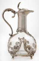 Szecessziós fém karaffa, sorszámozott, jó állapotban, / Art nouveau caraffa. Metal-glass. m:27 cm