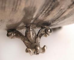 Ezüstözött alpakka neonrokokós gyümölcsös tál, kopott festéssel, 36×27 cm