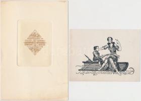 Nagy Árpád (1894-1959): 2 db ex libris, rézkarc ill. klisé, papír, jelzett (szignóval ill. a klisén), különböző méretben