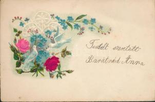 Floral greeting card, Emb. litho silk card (EB)