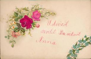 Floral greeting card, Emb. litho silk card (EB)