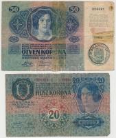 1912. 100K (2x) + 1913. 20K (4x) + 1914. 50K, mindegyik román felülbélyegzéssel T:III-IV