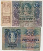 1912. 100K (2x) + 1913. 20K (4x) + 1914. 50K, mindegyik román felülbélyegzéssel T:III-IV