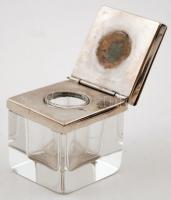 Art-deco tintatartó, fém, 5×5 cm és levélnehezék (játékkocka), 7×5 cm