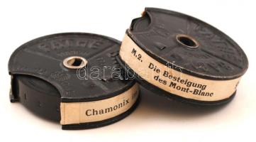 2 Pathé Baby 9,5 mm-es filmtekercs, rajta filmekkel: Chamonix im Winter, Die Besteigung des Mont-Bla...