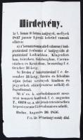 Buda 1856. &quot;A császári királyi helytartósági osztály&quot; által kiadott hirdetmény az &quot;V. formáju 10 for.&quot; bankjegyek bevonásáról magyar nyelven Hungary / Buda 1856. Announcement about the involvement of the 10 Forint banknotes