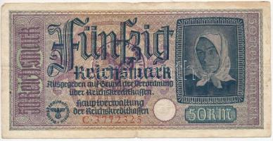 Német 3. Birodalom / Német megszállt területek 1940-1945. 50M hamis felülbélyegzéssel T:III,III- German Third Reich / German occupied territories 1940-1945. 50 Mark with fake overprint C:F,VG
