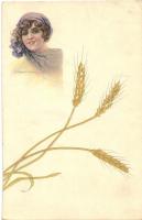 Anna & Gasparini 233 M-1. Italian Art Deco art postcard, rare wheat pattern s: T. Corbella (wet corners)