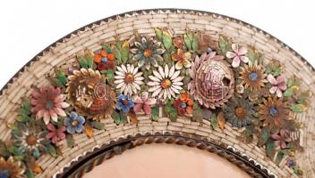 Régi ovális tükör, Velence kézzel festett látképével, szép mozaikos díszítéssel, fém keretben, 28x21...