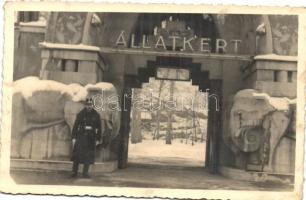 1942 Budapest XIV. Állatkert bejárata, csendőr, photo (ragasztónyom / gluemark)