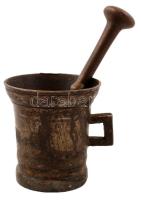 Egyfülű bronz mozsár törővel, d: 9 cm, h: 17 cn