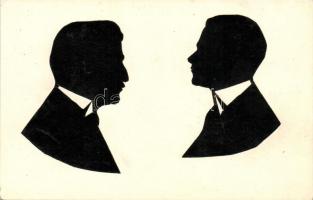 5 db RÉGI motívumlap, vegyes minőség; sziluett művészlapok / 5 old motive cards, mixed quality; silh...